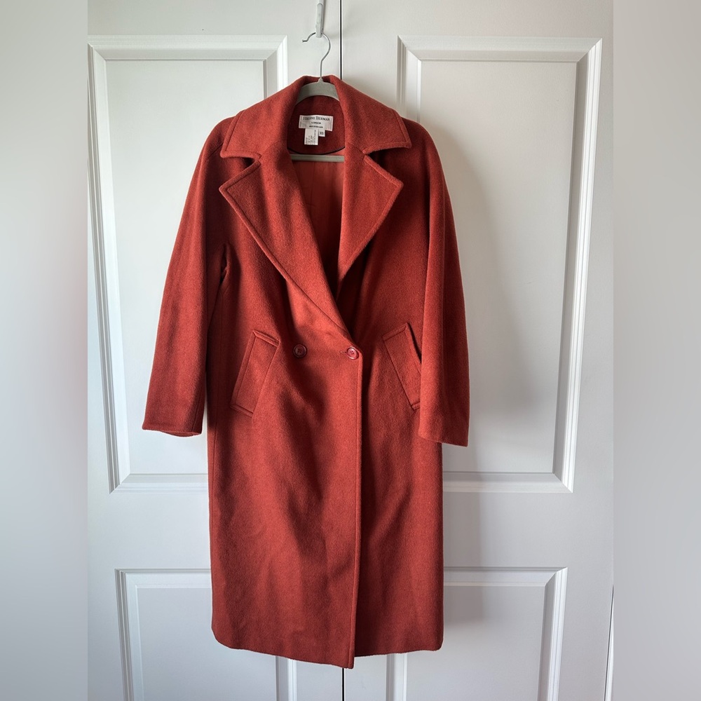 Helene Berman London Women’s Oversized Long Jacket Rust Fall Wool Blend Size XS